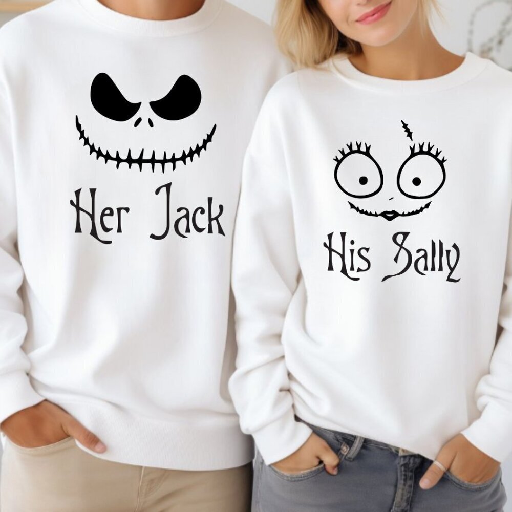 Custom Matching Couples Sweatshirts Sweaters - Her Jack, His Sally Handcrafted